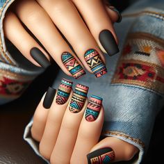 Aztec Nail Art Designs, South Western Nails, Fall Aztec Nails, Southwest Nails Design, Nail Themes Ideas Art Designs, Native Nail Art, Western Nail Art Designs, Southwestern Nail Designs, Native American Nail Designs