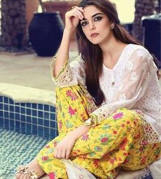 Lawn dress by Maria b M#L 89 Maria B Lawn, Net Sleeves, Latest Designer Dresses, Lawn Dress, Eid Dresses, Maria B, Desi Fashion, Outfits Winter, Indian Designer Wear