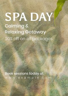 the spa day is coming and relaxing getaway 20 % off all packages book session today