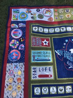 a quilt with many different patches on it