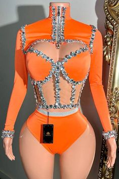 Dress to impress in our Bey Diamante set. Made with luxurious spandex material and adorned with sparkling silver rhinestones and zippers, this 3-piece set is perfect for clubbing, parties, and special occasions. The high-waisted panty features a corset-like top with boning for a structured look, and the jacket adds a touch of elegance. Orange Color Dress, Womens Clothing Fashion, Preformance Outfits, Prom Dress Shopping, Color Dress, Edgy Outfits, Stage Outfits, Concert Outfit, Fashion Online Shop