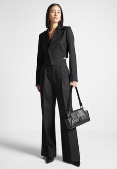 Asymmetric Tailored Cropped Blazer - Black | Manière De Voir USA Womens Matching Sets, Sophisticated Look, Leg Sleeves, Cropped Blazer, Blazer Black, Womens Blazers, Care Label, Black Blazers, The Body