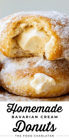 homemade bavarian cream donuts with the title above it