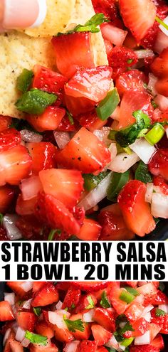 strawberry salsa and tortilla chips are the perfect appetizer for any party