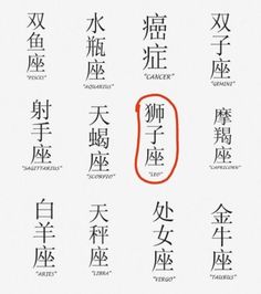 the chinese characters are written in different languages, and each has an orange marker on it