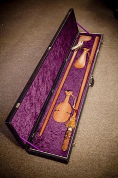 an open purple case with orange items inside