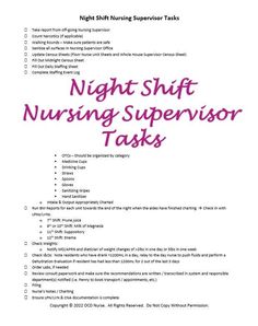 Checklist for Night Nursing Supervisors to set up your facility for success.  Pro-tip:  Put checklist in a sheet protector and use a dry-erase marker as you go. Night Shift Nurse, Sheet Protector, Night Shift, Dry Erase Markers, Office School, Dry Erase, Hand Sanitizer, School Supplies, Office And School Supplies