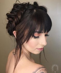 Updo With Bangs, Medium Length Hairstyles With Bangs, Bangs Updo, Prom Hair Updo, Medium Length Hairstyles, Prom Hairstyles For Short Hair, Bangs With Medium Hair