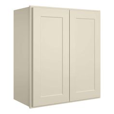 a white wall cabinet with two doors