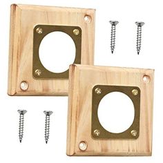 two wooden square wall plates with screws