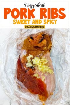 pork ribs with sweet and spicy sauce in plastic wrap