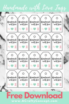 free printable handmade with love tags for valentine's day or any occasion