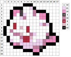 a cross stitch pattern with pink and black squares in the shape of a cat's head