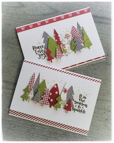 two cards with christmas trees on them