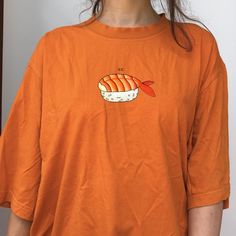 Cute hand-drawn shrimp (ebi) sushi illustration printed on comfortable tshirts available in 2 colors! Orange Casual T-shirt With Screen Print, Casual Orange Tops With Graphic Design, Casual Orange T-shirt With Screen Print, Orange Relaxed Fit T-shirt With Screen Print, Orange Relaxed Fit T-shirt With Graphic Print, Casual Orange Screen Print Shirt, Casual Orange Shirt With Screen Print, Orange Graphic Tee Shirt, Kinds Of Sushi