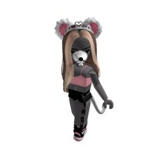 a cartoon character with long hair and an animal mask on, walking through the air