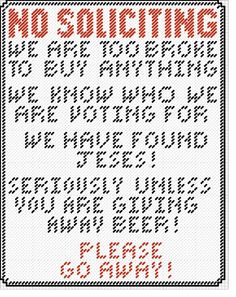 a cross stitch pattern with the words, no solicings and an orange line