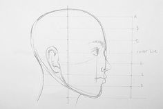 a drawing of a person's face with lines on the back of their head