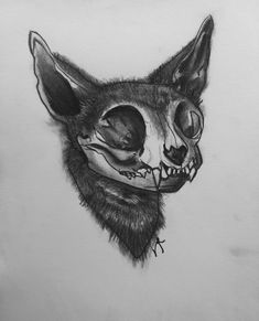 a drawing of a cat with fangs on its face