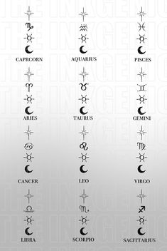 the zodiac signs and their meanings are shown in this graphic style, with different symbols above them