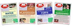 three different types of newspapers with information about water and children's playdough