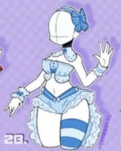 an animated image of a woman dressed in blue and white