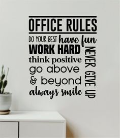 the office rules wall decal is shown in black