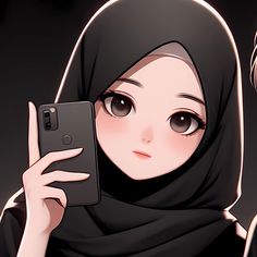 a woman in hijab holding up a cell phone to take a selfie