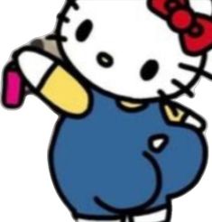 an image of a hello kitty holding a paintbrush in her hand and wearing overalls