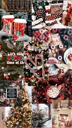 christmas collage with coffee cups, cookies and candy canes