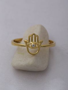 14K Solid Gold Hamsa Ring Sterling Silver Hamsa Ring Fatima - Etsy Hand Set Gold Rings For Gift, Hamsa Ring, Evil Eye Ring Gold, Fatima Hand, Gold Hamsa, Evil Eye Ring, Hand Ring, Confirmation Gifts, Hand Of Fatima