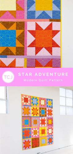 The Star Adventure Quilt Pattern by Meghan of thencamejune.com. ​ ​Fat quarter friendly AND perfect for beginners, this sawtooth star pattern shines. #staradventurequilt #thencamejunepatterns #thencamejune #beginnerquiltpattern #fatquarterpattern