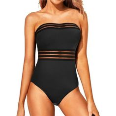 85% Nylon, 15% Spandex Nylon Lining Pull On Closure Strapless One Piece Swimsuit: This Swimsuit Offers Two Different Style Options, We Have Two Free Straps, Allowing You To Make It Either A Double Shoulder Strap Swimsuit Or A Bandeau Swimsuit. Tummy Control Bathing Suit: The Front Lining Provides Tummy Control On The Belly, And The Swim Bottom Offers Full Coverage, Making You Look Slim And Flaunt Your Curves. Features: This Swimwear Features Adjustable Straps, As Well As A Removable Padded Bra F Black Polyamide Bodysuit For The Beach, Summer Black Polyamide Bodysuit, Black Polyamide Bodysuit For Summer, Black Nylon One-piece Swimsuit For Summer, Black Nylon One-piece With Lined Body, Black Bandeau Stretch Bodysuit, Black Nylon One Piece For Summer, Black Stretch Bandeau Bodysuit, Black Nylon One-piece For Summer