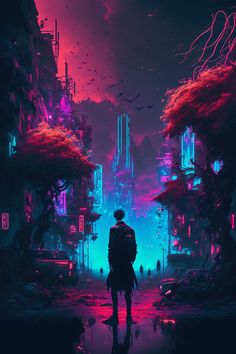 Cyberpunk Post-Apocalyptic Neon Painting Aesthetic Art Tutorial, Neon Fantasy Art, Cyberpunk Painting Acrylic, New City Aesthetic, Futuristic Dystopian Aesthetic, Neon Apocalypse, Cyberpunk Painting, Cyberpunk Night City, Neon Digital Art