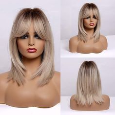 Category:Synthetic Wig; Gender:Women's; Wig Type:Natural Wigs; Occasion:Daily Wear,Party / Evening,Vacation,Birthday; Age Group:Adults; Color Shade:Black,Dark Brown,Blonde,White,Ombre; Hair Material:Synthetic Hair; Cap Construction:Machine Made; Texture:Straight; Length:Short; Features:Soft,Easy to Carry,Fashion,Comfortable,Fluffy; Heat Resistant:Yes; Listing Date:08/15/2023; Cap Circumference:; Front to Back:; Nape of Neck:; Side to Side Across Forehead:; Side to Side Over Top:; Temple to Temple Across Back:; Hairstyle:With Bangs; Can Be Permed:No; Theme:Party Ombre Hair Blonde Medium, Wavy Hairstyles Medium, Ombre Hair Blonde, Blonde Layers, Straight Blonde Hair, Natural Black Women, Cosplay Hair, Natural Wigs, Ombré Hair