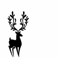 a black and white silhouette of a deer with antlers on it's head