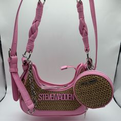 Nwt Pink Straw Steve Madden Shoulder / Crossbody Bag Girly Bags, Steve Madden Bags, Pretty Bags, Cute Bags, Crossbody Bags, Steve Madden, Crossbody Bag, Straw, Bag Lady