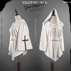 A nun with an overwhelming presence and a mysterious atmosphere. The cloak jacket is embroidered with her cross, which is a symbol of her sacrifice and salvation, and goes perfectly with the stand-up collar sleeveless top. Paired with her jumper skirt, she looks like a strictly devoted nun. 
 
 
 ＜Item＞ 
 
 
 
 
 Cloak jacket 
 
 
 
 Stand collar tops 
 
 
 
 Blouse 
 
 
 
 Jumper skirt 
 
 
 
 ＜Size＞ 
 
 Cloak jacket 
 
 S size 
 
 Length: 65cm 
 
 M size 
 
 Length: 65cm 
 
 L size 
 
 Length: Gothic Cape Outerwear For Costume Party, Gothic Long Sleeve Cape For Costume, Gothic Cape Outerwear For Costumes, Fall Gothic Cape For Cosplay, Gothic Cape For Fantasy Events, Gothic Cape Outerwear For Fantasy Events, Gothic Long Sleeve Cape For Fall, Gothic Cape Outerwear For Larp, Gothic Cape For Larp In Fall