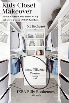 an advertisement for ikea's kids closet makeover