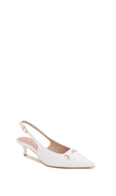 The cutest white pointed toe slingback kitten heel with gold hardware detailing! End Of Season Sale, Kitten Heel, Gold Hardware, The Cutest, Kitten Heels, Shop Now, Boutique, Heels, Gold