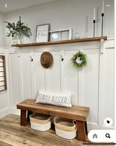 Bench Shelf, Paneling Ideas, Farmhouse Mudroom, Board And Batten Wall, Rustic Bench