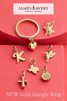 Our iconic Dangle Ring is now available in 14K gold (as well as sterling silver) in sizes 4-13! It pairs perfectly with your favorite tiny gold charms. ✨ Dangle Ring, James Avery Rings, Tiny Charm, Gold Charms, James Avery, Charm Rings, Ring Unique, Ring Size Guide, Metal Charm