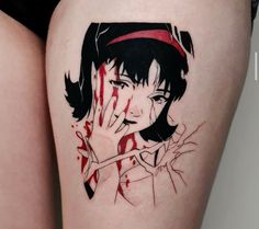 Perfect Blue Tattoo, Perfect Blue Anime, Crazy Tattoos, Small Girly Tattoos, Torso Tattoos, King Tattoos, Fantasy Tattoos, Upper Arm Tattoos, Blue Tattoo