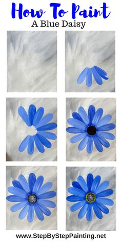 how to paint a blue daisy with step by step painting instructions for kids and adults