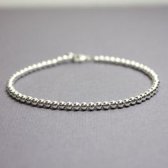 Silver Bead Bracelet, Small 3mm Sterling Silver Bead Bracelet, Silver Beaded Bracelets, Silver Brace Everyday Single Strand Sterling Silver Jewelry, Classic Bracelets With Tiny Beads For Everyday, Nickel-free Classic Beaded Bracelet As Gift, Classic Nickel-free Beaded Bracelets As Gift, Everyday Silver Single Strand Jewelry, Everyday Single Strand Silver Jewelry, Minimalist Single Strand Beaded Bracelets With Round Beads, Minimalist Sterling Silver Bracelet With Spacer Beads, Silver Bracelet With Tiny Beads