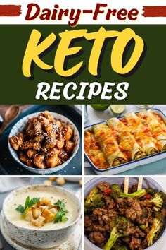 the cover of dairy - free keto recipes, including broccoli and other foods