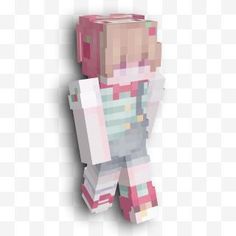 an image of a pixelated character with pink hair