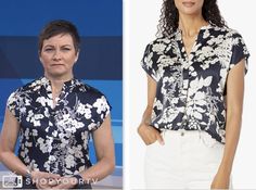 The Today Show: January 2025 Stephanie Gosk’s Navy Blue and White Floral Silk Top