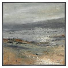 an abstract painting with grey, orange and white colors