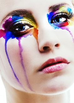 rainbow-tears Rainbow Tears, Carnaval Make-up, Horror Make-up, Avant Garde Makeup, Color Paint, Fantasy Makeup, Editorial Makeup, Costume Makeup, Eye Art